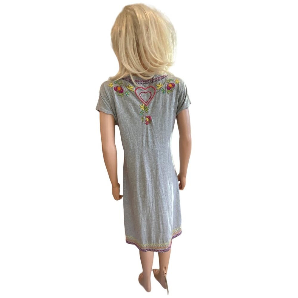 Johnny Was LA Gray Embroidered V-Neck Dress W's Medium Hearts Cotton - Picture 14 of 15